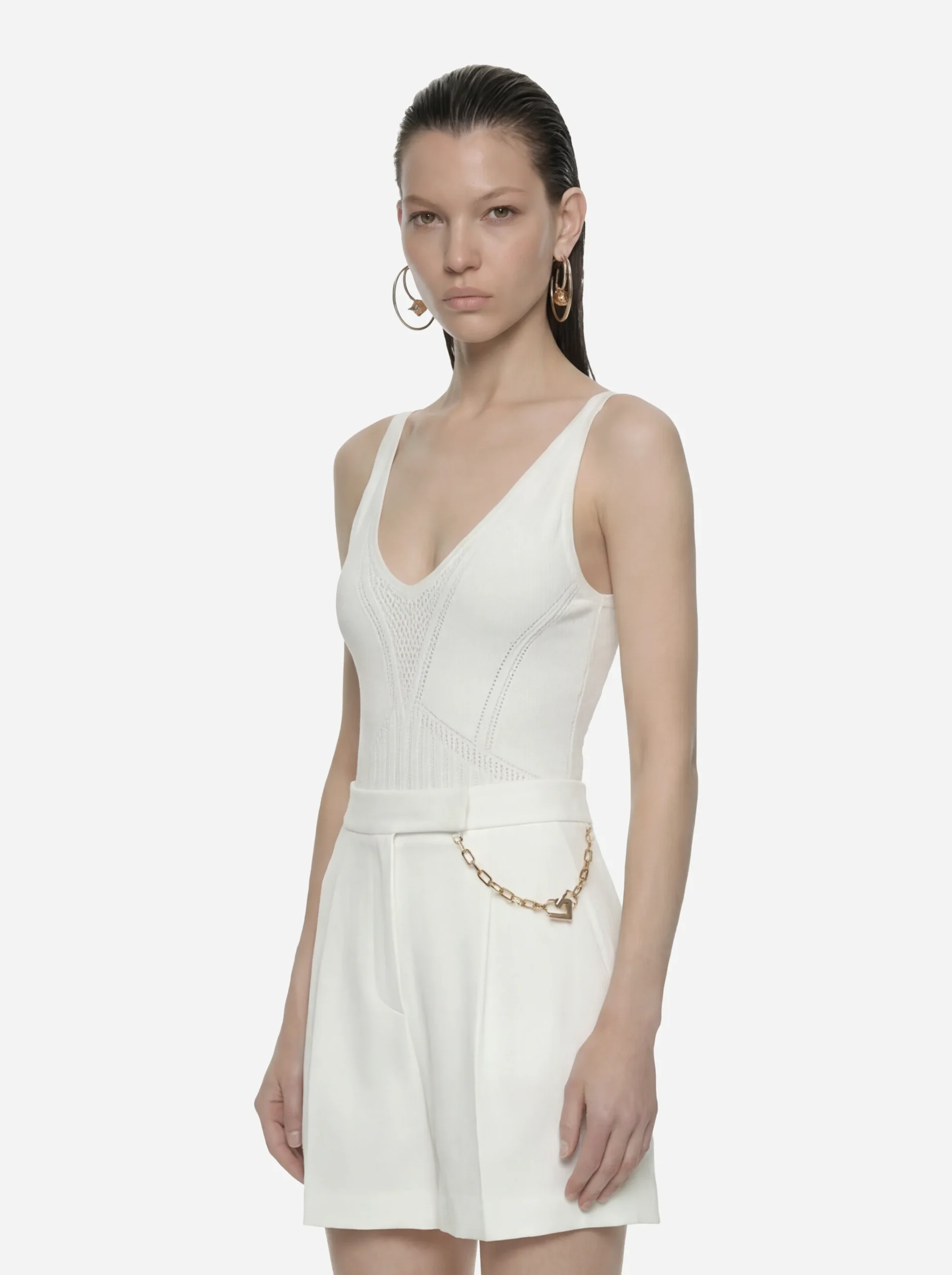 Body bianco in maglia traforata - immagine 4