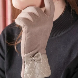 Guanti tortora polsini ecopelle