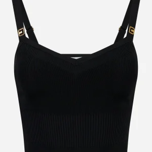 Top in maglia con dettagli logo Nero