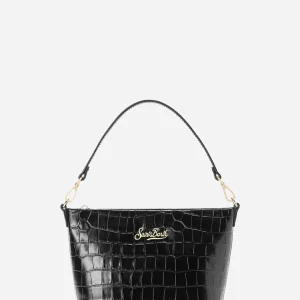 Borsa a spalla Aline in pelle stampa cocco nera