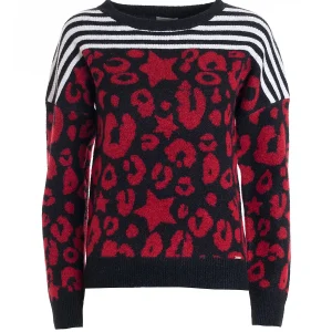 Maglia regular con jacquard animalier e righe