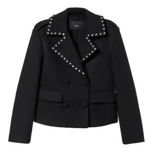 Caban nero in panno con ricamo