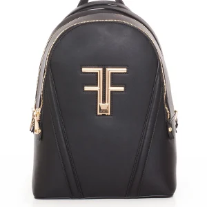 Borsa zaino nera in ecopelle con logo