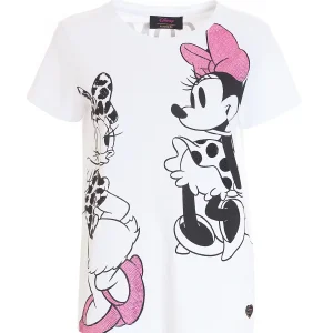 T-shirt regular bianca in jersey di cotone con stampa Minnie e Paperina