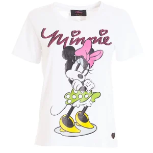 T-shirt regular bianca in jersey di cotone con stampa Minnie