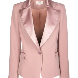 Blazer regular rosa polvere mono petto in tessuto tecnico