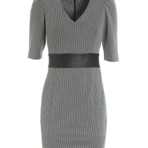 Abito slim mini in fantasia geometrica argento