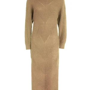 Abito regular lungo cammello in maglia con trecce