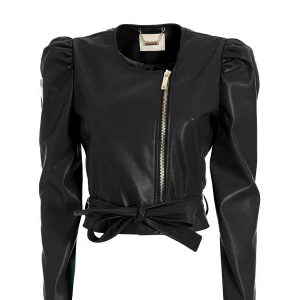 Giacca slim cropped nera in eco pelle