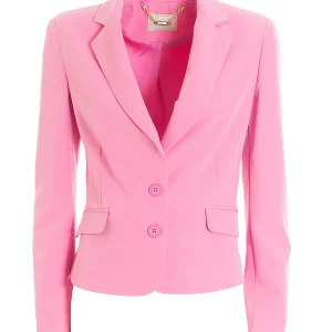 Blazer regular mono petto rosa in tessuto tecnico