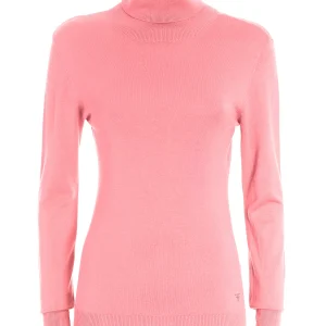 Maglia slim rosa con collo alto