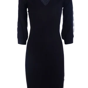 Abito slim mini nero in maglia con inserti in pizzo
