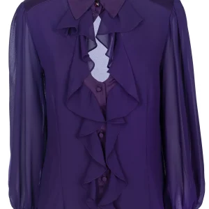 Camicia regular viola in tessuto fluido con rouches