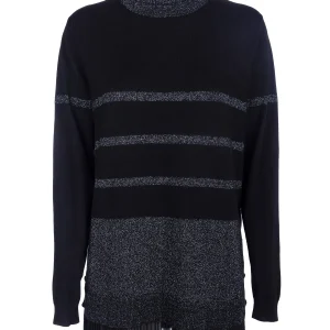 Maglia regular lunga nera in fantasia righe con lurex