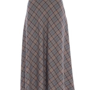 Gonna a ruota ottanio con fantasia tartan e cintura sur ton