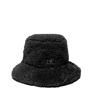 Cappello nero in teddy con logo