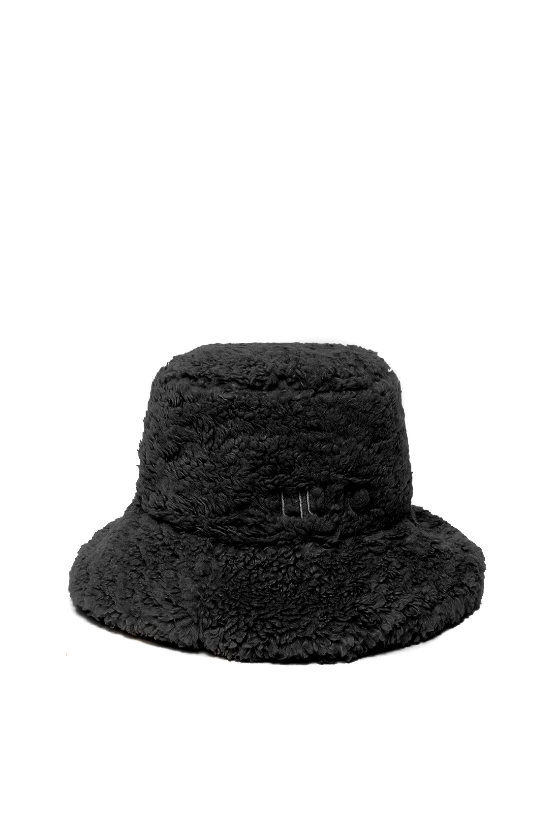 Cappello nero in teddy con logo - immagine 2