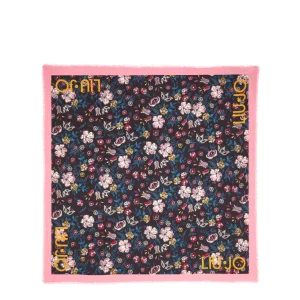 Foulard floreale nero con logo