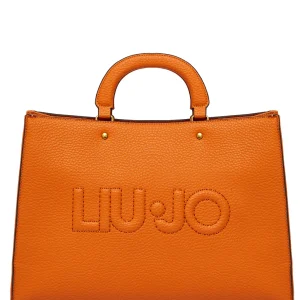 Borsa shopping arancione ecosostenibile con logo ricamato