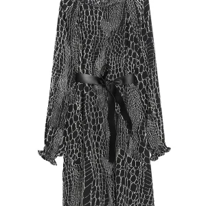 Vestito da cerimonia nero in seta con stampa coccodrillo