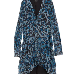 Vestito da cerimonia blu in chiffon con stampa animalier