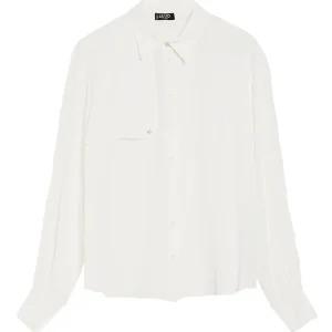 Camicia bianca in crêpe de chine con bavolette