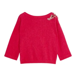 Maglia rossa con strass e maniche a 3/4