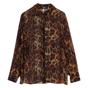 Camicia animalier in chiffon di misto seta