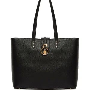 Borsa shopping nera ecosostenibile con effetto bottalato e charm