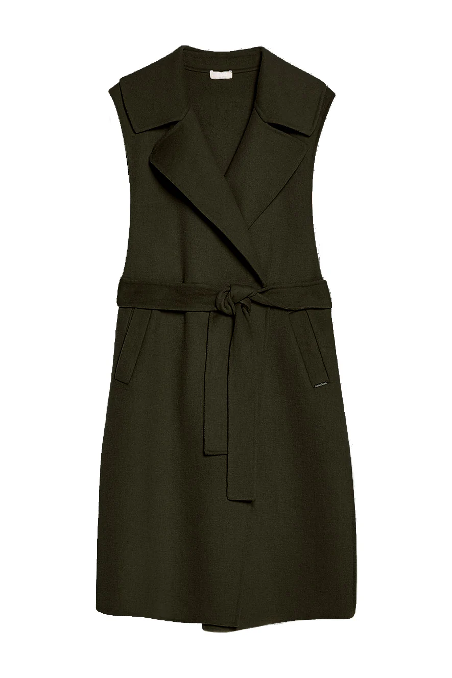 Gilet doppiopetto verde militare in misto lana