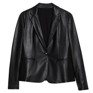 Blazer nero in tessuto spalmato stretch