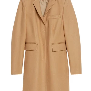 Cappotto cammello in misto lana con collo a revers