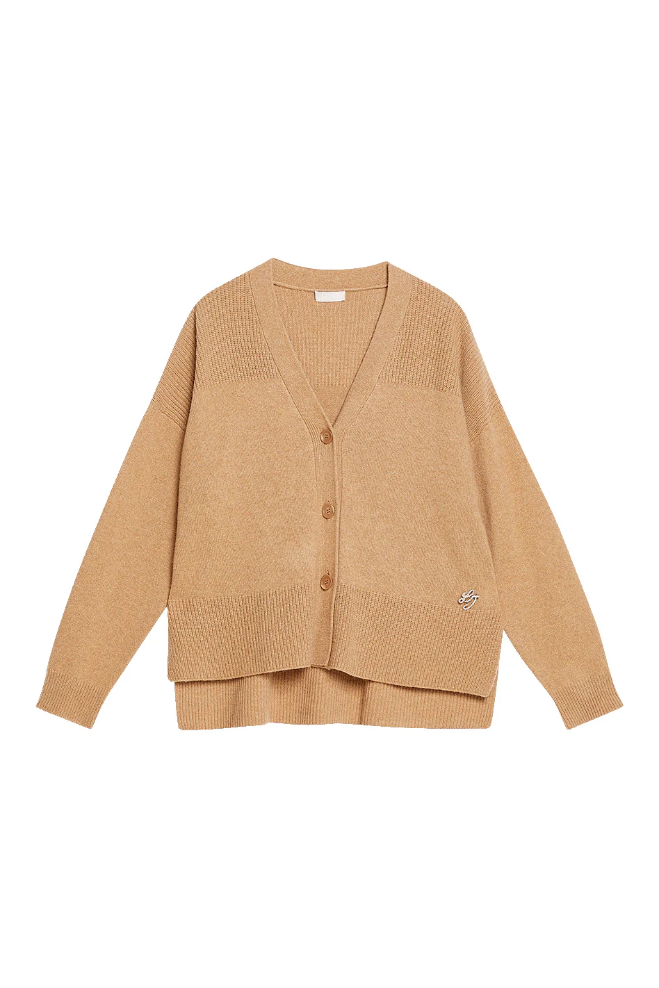 Cardigan cammello in lana e cotone con logo - immagine 2