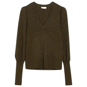 Maglia verde militare in lurex® con maniche gigot