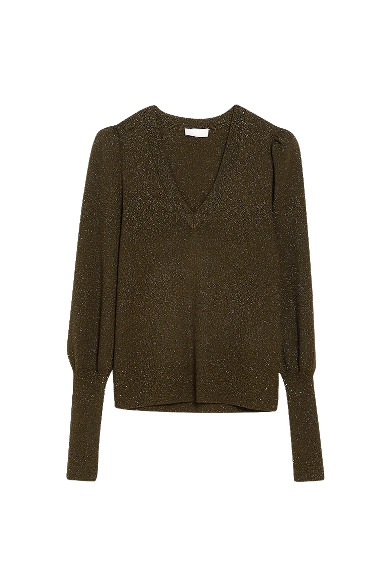 Maglia verde militare in lurex® con maniche gigot - immagine 2