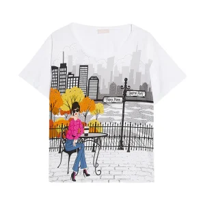 T-shirt bianca in cotone con stampa New York