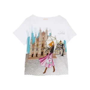 T-shirt bianca con stampa Milano
