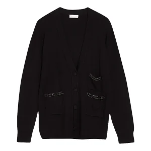 Cardigan nero ecosostenibile con strass