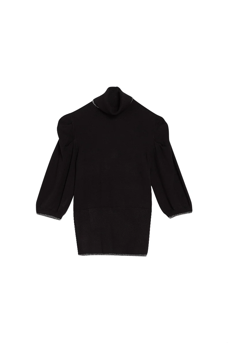 Dolcevita nero ecosostenibile lurex® con maniche a tre quarti