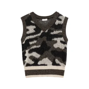 Gilet camouflage verde jacquard in misto alpaca