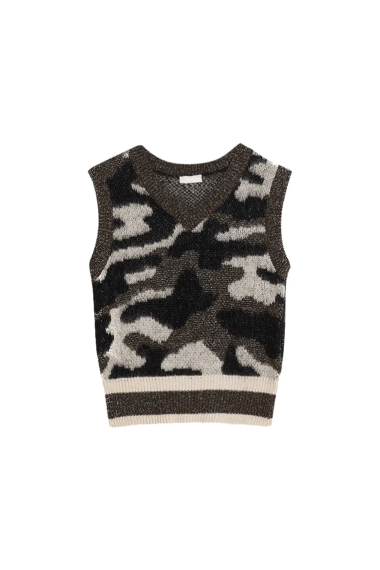 Gilet camouflage verde jacquard in misto alpaca