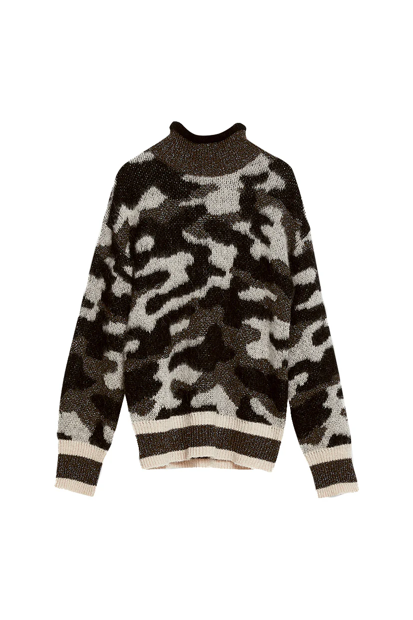 Dolcevita camouflage verde jacquard in misto alpaca - immagine 2