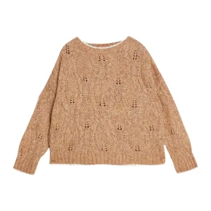 Maglia cammello a trecce in lana e alpaca