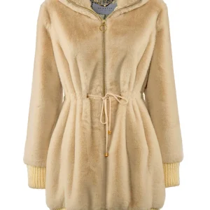 Eco-pelliccia marmo con zip e cappuccio PAIGE