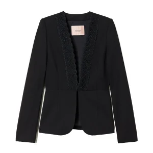 Giacca blazer nera con pizzo macramè