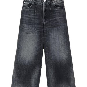 Jeans cropped a vita alta in denim nero