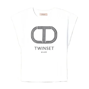 T-shirt bianca con logo pied de poule