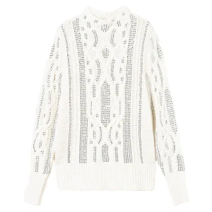 Maxi maglia bianca in misto lana con strass