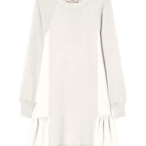 Abito corto bianco in maglia con inserti