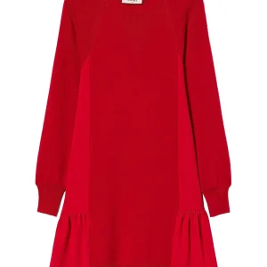 Abito corto rosso in maglia con inserti